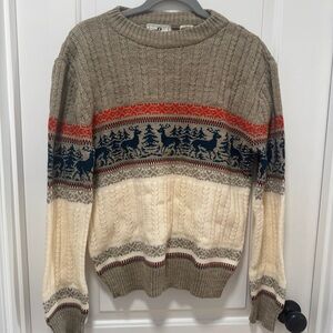Vintage KP Collection size Medium Fair Isle Reindeer Sweater Tan 70s 80s Winter